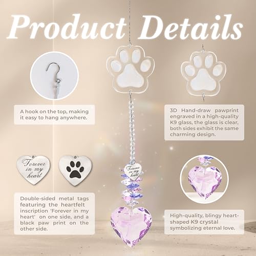 Pet Memorial Suncatcher, Dog Memorial Gifts, Pet Loss, Pet Sympathy, Thoughtful Dogs and Cats Remembrance, Bereavement Gifts - Pink - color: Pink