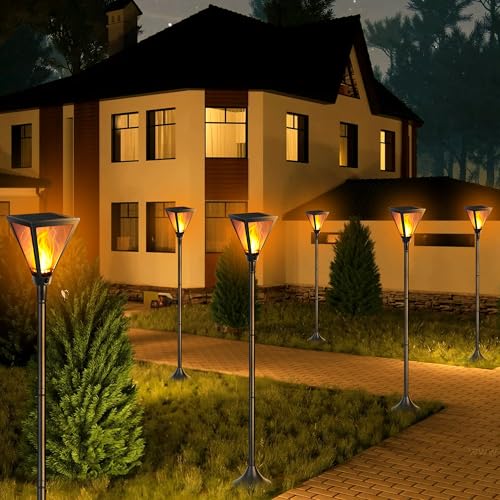 iBaycon 2 Pack 55in Solar Flame Post Lights Outdoor Landscape Pathway Lamp - size: 54IN