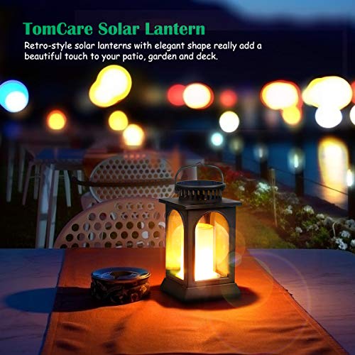 TomCare Flickering Flame Solar Lights Outdoor Metal Hanging Lantern, 2 Pack - size: 2 Pack, style: Gorgeous-Black
