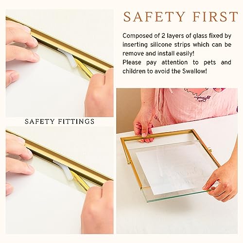 Calculs Photo Guest Book Sign, Gold 8x10 Floating Picture Frame | Double glass metal frame, fits 6x8 insert, photo guest book station, reusable tabletop frame for signs and photos - color: Gold
