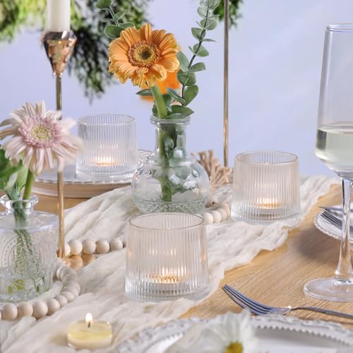 Clear Ribbed Tealight Votive Candle Holders Set of 10- Tea Light Candle Holder Glass for Table Centerpiece, Engagement Parties, Birthday Parties & Wedding Shower (Pack of 2) - color: Clear, size: 10Pcs (Pack of 2)