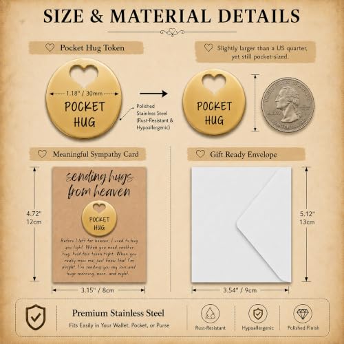Aesnefe Pocket Hug from Heaven Token, Memorial Gifts for Loss of Mom Dad Grandma Grandpa Son Daughter, Sympathy Condolence Keepsake, Remembrance Gifts for Loss of Loved One - color: Gold