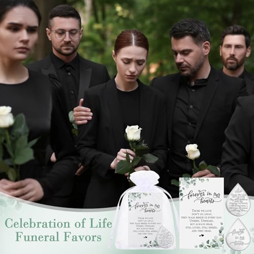Ctosree 50 Sets Funeral Favors for Guests Tear Shaped Pocket Hug Token Memorial Sign with Poem Cards and Organza Bags for Family Church Funeral Prayer Gifts