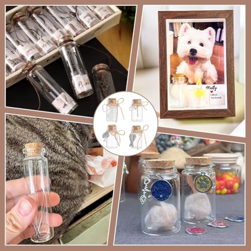 PH PandaHall 4pcs Pet Hair Memorial Bottle, Pet Memorial Urn Glass Vial Clear Cat Dog Hair Keepsake Ashes Holder with Silver Charms for Pet Loss Bereavement Home Decor Sympathy Gift, 1.6inch