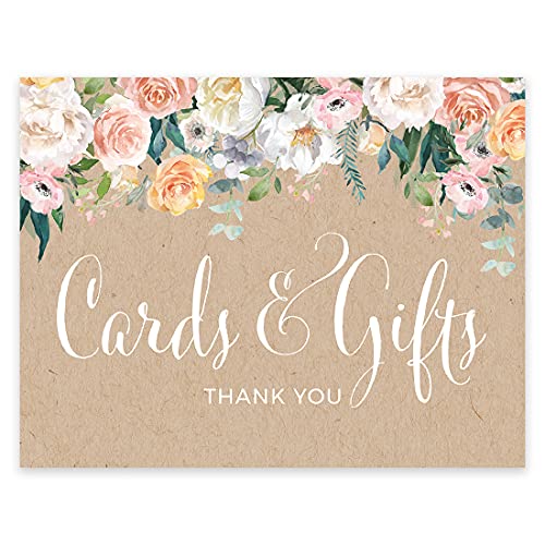Andaz Press Peach Kraft Brown Rustic Floral Garden Party Wedding Collection, Party Signs, Cards and Gifts Thank You, 8.5x11-inch, 1-Pack - color: Cards Gifts