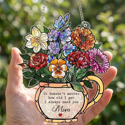 Mom Flower Acrylic Ornament, Wild Flower Remembrance Window Hangings | 3.9"x5" Acrylic High Quality Suncatcher Ornament Faux Stained Glass, Remembrance Window Hangings, Butterfly Gifts for Women - color: Wildflower