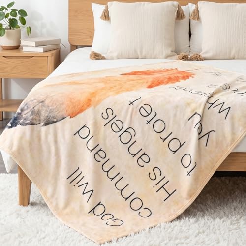 LeaMea Christian Gifts for Women,Christian Blanket with Feathers,Religious Gifts for Women,Birthday,Christmas,Inspirational Gift for Friend,Sister,Soft Throw Blankets 60'' x 80'' - size: 60'' x 80''