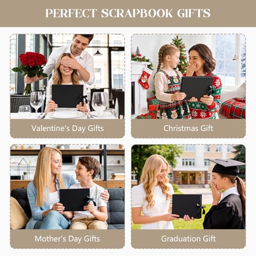 INNOCHEER Photo Album - Self Adhesive 80 Black Pages, Large Scrapbook Wedding Guest Book for DIY Anniversary Travel Memory Scrapbooking (Black 8X12) - color: Black 8X12