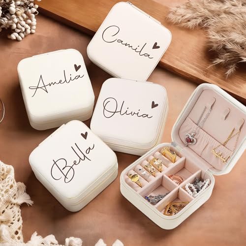 Ajiangwu Bridesmaid Gifts,Custom Travel Jewelry Case for Women,Personalized Small Jewelry Box Mini Teen Girl Gifts Trendy Stuff Jewelry Organizer for Rings, Necklaces, Bracelets - color: Design 1