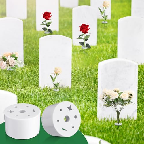 FillTouch 4 Pcs Cemetery Grave Vase Inserts Plastic Flowers Holder Bracket with 7 Hole Cylindrical Reusable Cemetery Flower Holder for Grave Vase Decorations, Keeping Bouquets in Place