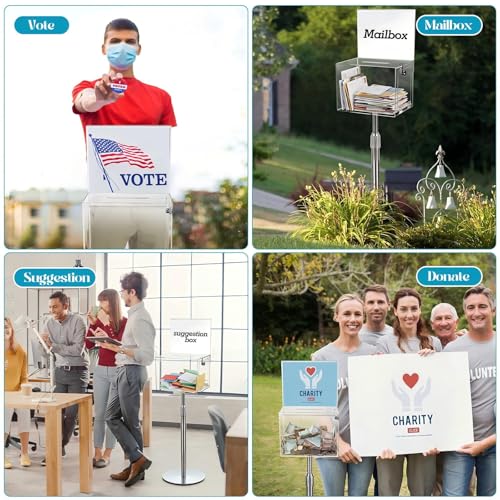 DoubleFill 1 Pack Donation Box with Lock Stand Raffle, Clear,Sliver Stand - color: Clear,Sliver Stand