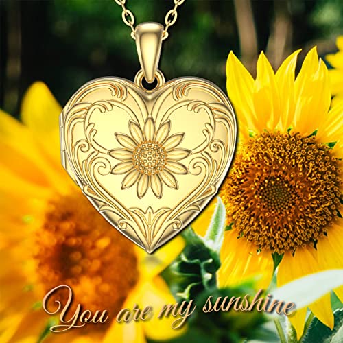 SOULMEET Personalized Silver Locket Necklace That Holds Pictures Photo Keep Someone Near to You, Memorial Custom Lockets Necklaces Letters Engraving for His Her - color: A2-Gold plated sunflower-Yellow, style: Locket Necklace Only