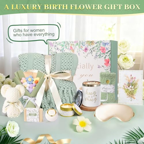 11 PCS Birthday Gifts for Women, Get Well Soon Gifts Baskets for Women Self Care,Thank You Gift,Spa Care Package After Surgery Thinking of You Sympathy, for Mom Her Wife Sister Friend (Blanket) - color: Sage Green