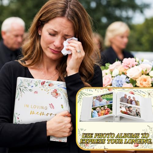 ReliThick Wildflower Cardinal Funeral Photo Album 4 x 6 Inch 200 Blank Pages Memorial Leather Memory Album Scrapbook for Memorial Service Decor Funeral Party Supply - style: Wildflower Funeral