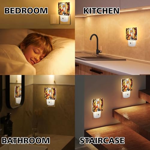 Fox Stained Glass Night Lights Plug into Wall for Room, Fox Night Light LED for Bedroom - color: Fox