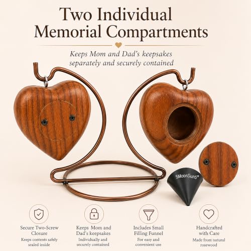 Wooden Dual Heart Keepsake Urn Mini Ash Small Handcrafted Cremation Urn