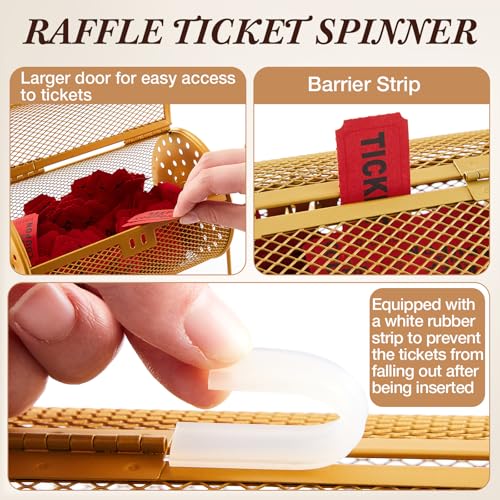 Teenyyou Raffle Drum Holds 600 Tickets, Metal Ticket Wheel Spinner with Stand, Raffle Tickets Cage for Games Events, Parties, School Drawings( Crank Handle, Gold, 7.09" x 4.72", Small) - color: Gold, size: 7.09" X 4.72", Small, style: Crank Handle