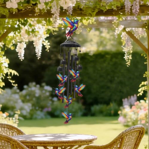 Hummingbird Wind Chimes for Outside, Metal Windchimes Outdoors - size: Hummingbird