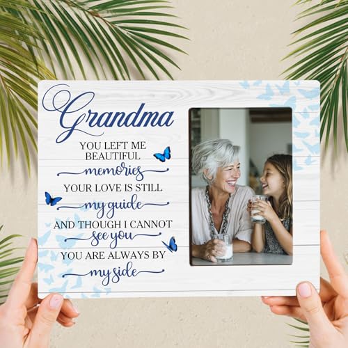 Grandma Memorial Bereavement Butterfly Wooden Picture Frame Gifts for Loss of Grandma, Always By My Side Sympathy Gifts for Loss of Grandmother, Fits 4x6 Photo Frame - color: Blue-grandma