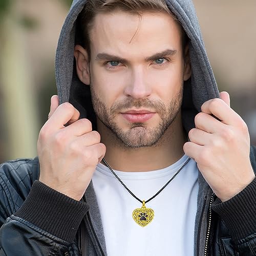 Dreamboat Pet Urn Necklace for Dog Cat Ashes 925 Sterling Silver Paw Print Cremation Keepsake Pendant Celtic Knot Memorial Jewelry Gifts for Women Men - style: 03C-Heart (Gold)