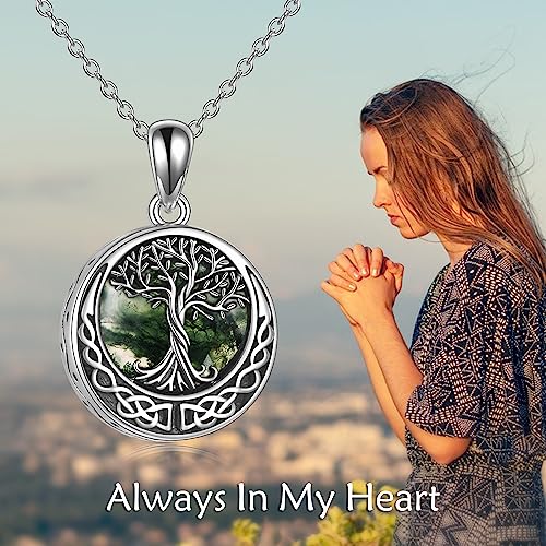 Tree of Life Urn Necklaces for Ashes Sterling Silver Abalone Shell/Opal Tree of Life Cremation Jewelry for Ashes Memory Jewelry for Women Men - style: Moss Agate Tree
