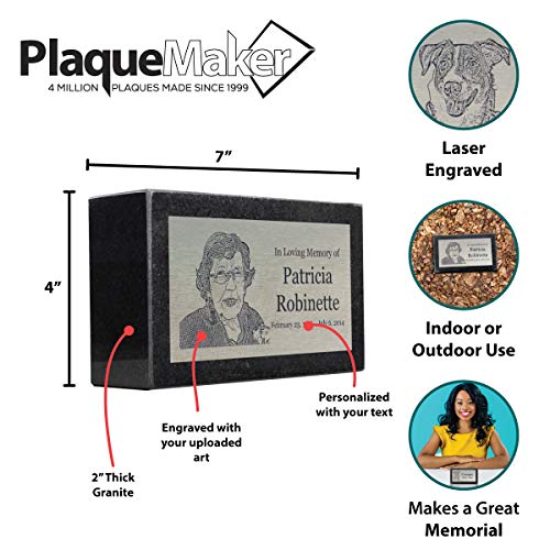 PlaqueMaker Stainless Steel and Granite Memorial Headstone - Markers for Lost Family Members, Infants, Loved Ones, Friends, Dogs, Cats, and Other Family Pets. (7 x 4 x 2) - size: 7 x 4 x 2"