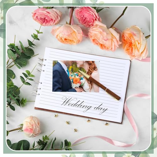 Spakon 3 Pcs Wooden Wedding Guest Book with Sign and Pen, Rustic Album