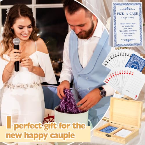 AceOrbit 57 Pack Blue Wedding Guest Book Playing Cards Set with Wooden Box - color: Blue, style: Classic