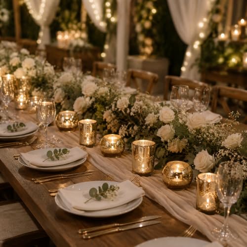 6 Pcs Assorted Gold Votive Candle Holders, Mercury Glass Tea Lights Holder