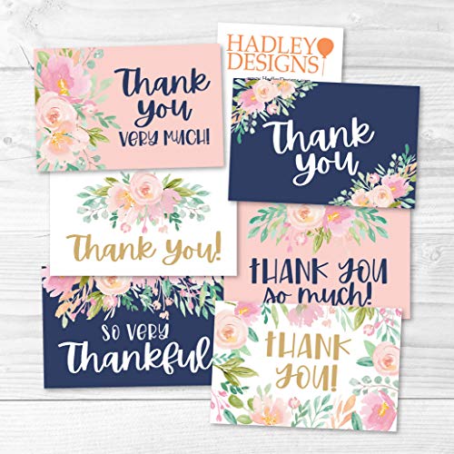 24 Bulk Thank You Cards with Envelopes Blank Cute Thank You Cards | Floral 6 x 4 Appreciation Card for Weddings, Valentines, Anniversary, Small Business, Party Guests, Engagement & Funeral - color: Floral Navy 2 24 pcs
