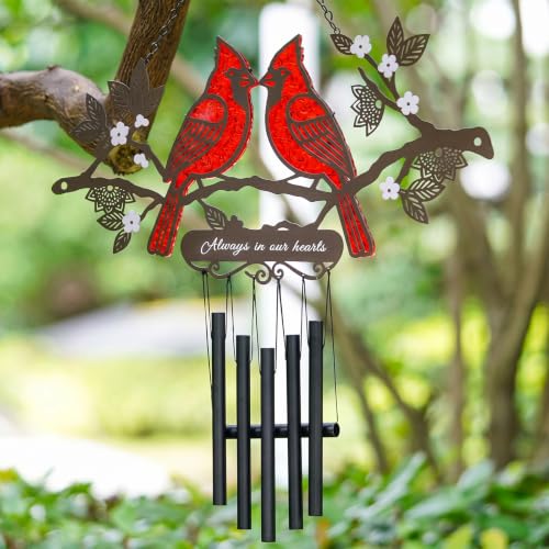 3D Metal Cardinal Wall Art, 2-Way Memorial Wind Chimes Decor 42cm