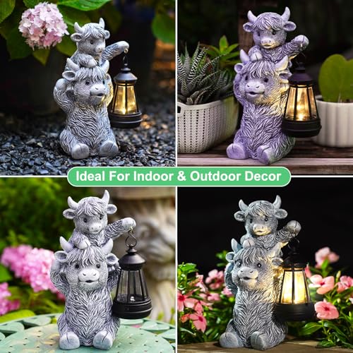 Goodeco Highland Cow with Solar Lantern Garden Statue - color: Grey Cow