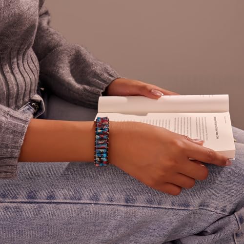 7 Chakra Healing Bracelet for Women Men, Jasper Bead Inspirational Gift | Natural stone;Handmade;Bohemian style - color: Color Blue - Black Leather