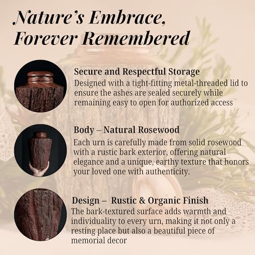 Medium Cremation Urn for Adult Ashes – 80 cu in – Rustic Rosewood Bark Wooden Memorial Urn – Handcrafted Funeral Jar for Human Ashes(small) - size: Small(80cu/in)