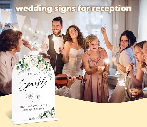 Acrylic Wedding Signs for Ceremony And Reception, White Rose Let Love Sparkle Sign, Bridal Shower Centerpieces for Tables with Base, Engagement, Anniversary and Wedding Essentials for Ceremony - color: White