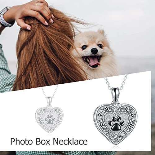 Lotus Locket Necklace Sterling Silver Lotus Flower Locket Necklace That Holds Pictures Yoga Locket Pendant Mother's Day Gifts for Women Wife Mom - style: Pet Paw Locket
