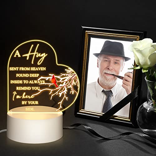 Roowest Night Light Memorial Gifts Clear Acrylic Sympathy Gifts Sign LED Light Red Cardinal Remembrance Bereavement Heart Condolence Present for Father Mother Husband Son Loss of Loved One