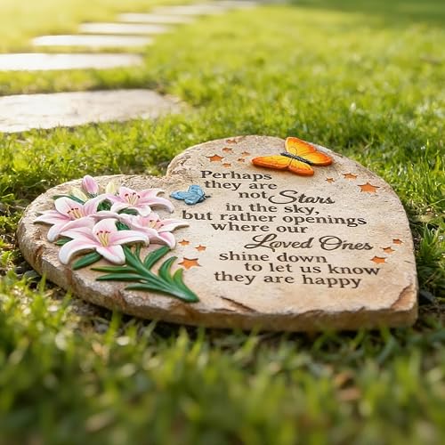 Memorial Garden Stone with Heartfelt Quote, 10 inch Garden Stepping Stones | Resin Memorial Plaques for Outdoors, Garden Stones in Memory of Loved One Gifts for Grave, Garden, Patio, Home
