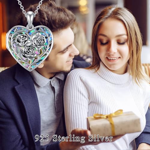Dorunmo Locket Necklace 925 Sterling Silver Pictures Photo Keep Someone Near to You Custom Lockets Mother's Day Jewelry Personalized Photo Locket Gifts - color: A-Rose-Abalone, style: Locket Only