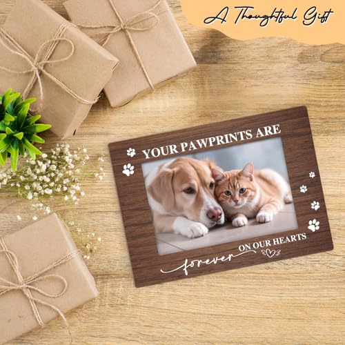 Pet Memorial Frame, Cat Dog Memorial Photo Frame for Pet Owner, Remembrance Gifts Sympathy Gifts for Loss Of Pet Dog Cat, 4x6 Wood Photo Frame, Home Bedroom Office Shelf Table Decor -009