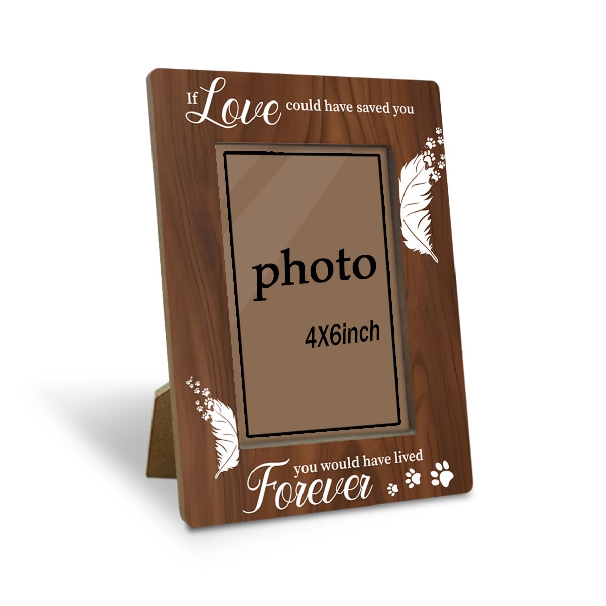 Dog Sympathy Gifts for Loss of Dog, Pet Memorial Picture Frame 4x6 Photo, Bereavement Remembrance Keepsake with Feather Paw Print Design, Wooden Pet Loss Decor