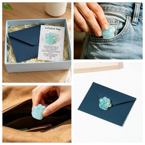 EYxsaxenk Loss of Pet Sympathy Gift - Blue Crystal Mini Paw Pocket Hug with Memorial Card Envelope Remembrance Bereavement Gift for Loss of Dog Cat Sympathy Favor Adult Pet Lover Stress Relief Supply - color: 1pcs Light Blue + I Know Card