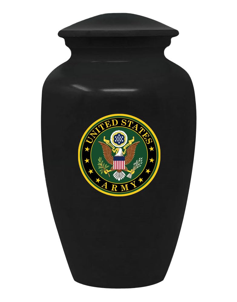 Handcrafted Patriot Cremation Urn for Ashes, Tribute Urn, Metal with Included Velvet Bag (Army)
