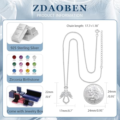925 Sterling Silver Guardian Angel Pendant Necklace for Women with Birthstone Cubic Zirconia Little Angel Pendant Necklace Jewelry 18 inch Chain - color: 14-pearl-silver