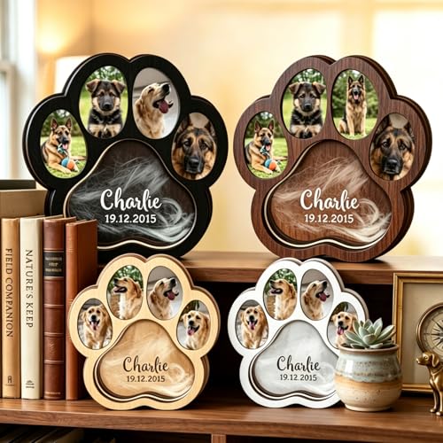 Personalized Wooden Pet Memorial Shadow Box, Custom Pet Fur Keepsake Box with Photo Frame, Memory Box for Pet Ashes, Paw Print Sympathy Loss Gift for Dog and Cat Lovers (pet Hair Keepsake) | Custom Pet Fur Keepsake Box with Photo Frame, Memory Box for Pet
