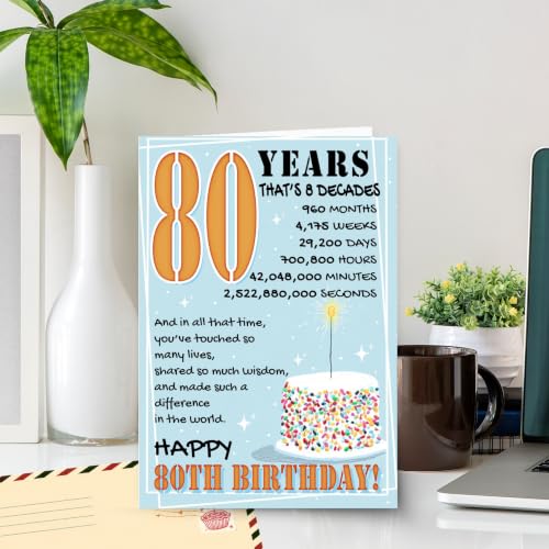 80th Birthday Card, 80th Birthday Cards for Women Men with Seal and Envelope, 80 Year Old Birthdayy Card for Mom Dad Grandma Grandpa Uncle Aunt Friend Family from Son Daughter Granddaughter Grandson - color: 80th