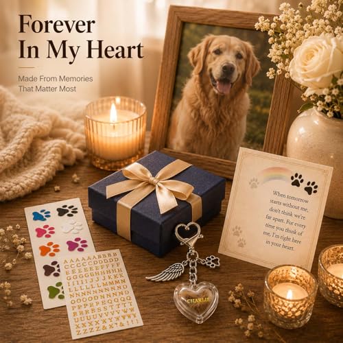 Personalized Pet Fur Keepsake Memorial Locket, Clear Heart for Dog Cat Fur or Photo, Pet Hair Keepsake DIY Name Stickers Included, Sympathy Gift for Loss of Pet, Memory Charm for Women Kids