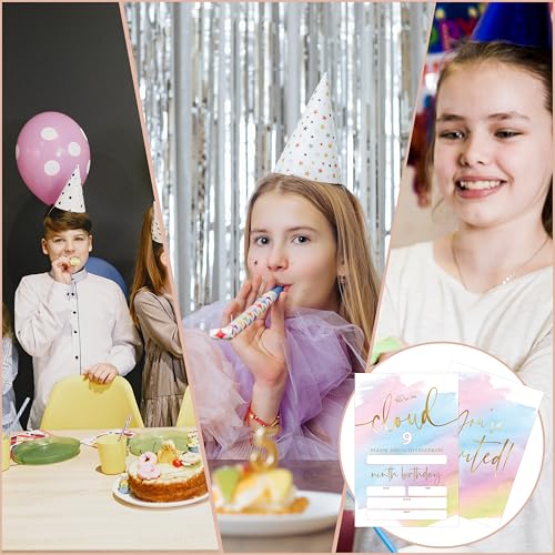 Birthday Invitations - 9th Birthday Invites with Envelopes(25-Count) - We're on Cloud 9 Fill-in Party Invite Cards for Boys Girls Kids Party Supplies Favors Decorations - A21 - style: We're on Cloud 9