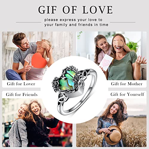 925 Sterling Silver Urn Ring for Ashes - Abalone Shell Heart Cremation Keepsake Jewelry for Women - Human Ashes Ring