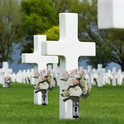 Artificial Flowers for Cemetery Grave: with Vases, White, 2 Pcs - color: White